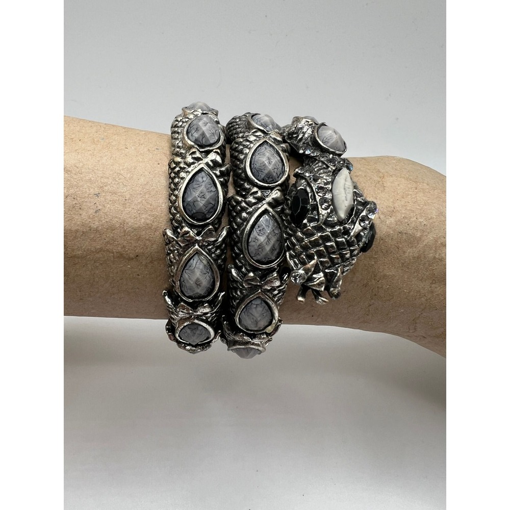 Snake Wrap Bracelet Rhinestone Goth Grunge Boho Gunmetal Grey Metal 7"